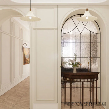 Yaotian french retro iron false window partition indoor loft decoration fixed entrance changhong glass arched window customization black water ripple 80*200