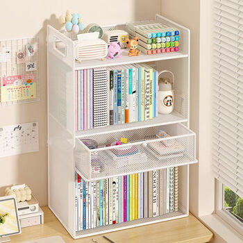 Xaoimi subject classification storage rack desktop book desk organizer multi-layer bookshelf office data file storage rack plain and elegant white shipped in one package