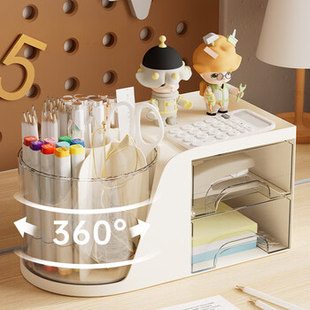 Ju cute pen holder storage box 360 rotating large capacity compartment storage student desktop office storage rack