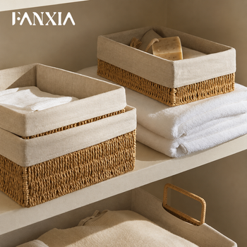 Summer retro woven storage basket living room storage basket desktop coffee table storage box imitation rattan snack toy basket storage basket