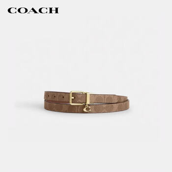 Coach brand direct supply women's single pin buckle 18mm double-sided belt brown and yellow mixed with brown ccj04 gift next day delivery