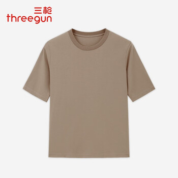 Three-gun bottoming shirt for women summer new style pure cotton cool breathable round neck solid color short sleeves mingcha brown l
