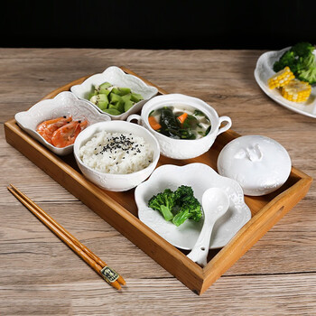 Jiayi kitchen european-style one-person meal-divided plate and fat-reduced tableware for home confinement set meal retro embossed bowl plate light meal stew cup confinement set meal a (eight-piece set)