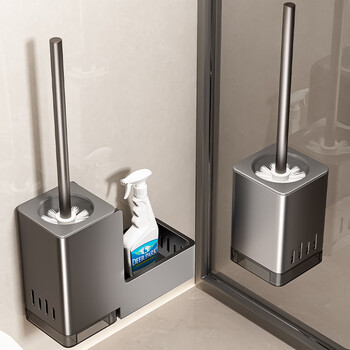 Baihan toilet brush wall-mounted shelves for household no-dead angle toilet and bathroom floor-standing drainage tray brush set toilet brush set with drainage tray 1 pc