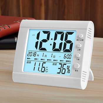 Wei'an alarm clock with calendar week desktop home indoor hygrometer high-precision electronic dry and wet digital display white - luminous model