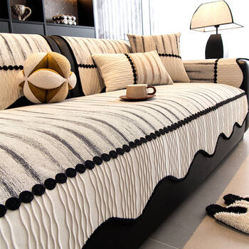 Avivi anti-cat-scratch chenille four-season sofa cushion, high-end, non-slip cushion cover, dust-proof bedside cover, bay window cushion, special-shaped texture-dark gray, 90cm*240cm, three-seater/four-seater