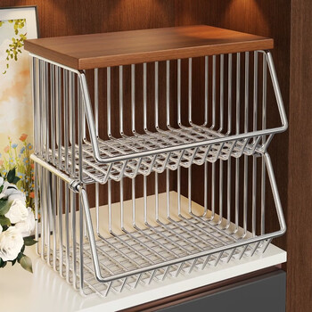 Ersijia desktop storage rack storage rack multi-layer storage household snack rack coffee cup rack storage rack storage storage cabinet stainless steel color + teak double layer desktop model