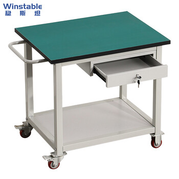 Wenstan w7668 double-layer one-pull anti-static mobile workbench laboratory trolley wheeled movable packaging table 100*60*75cm one-pull customized