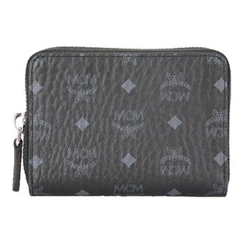 95% new mcm unisex gift box black artificial leather zipper wallet mylaavi03bk001