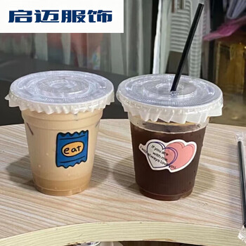 Good-looking disposable plastic milk tea cup internet celebrity dudu cup pet coffee cup with lid cold drink takeaway cup thickened cup + leak-proof paper + sticker 10 sets 500ml dudu cup flat lid + thin straw