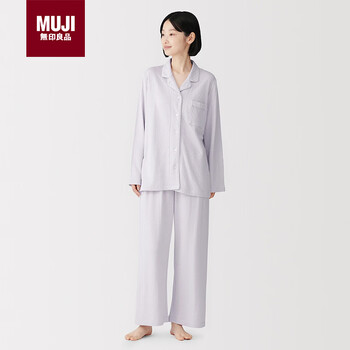 Muji lyocell cotton patchwork woven long-sleeved pajamas, women's pajamas, home clothes, lavender color 6a l