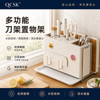 Qcsk german knife rest storage rack kitchen countertop multifunctional chopstick cage kitchen knife chopping board pot lid integrated kitchen knife storage rack milky white single tube knife rest + chopping board position-countertop model