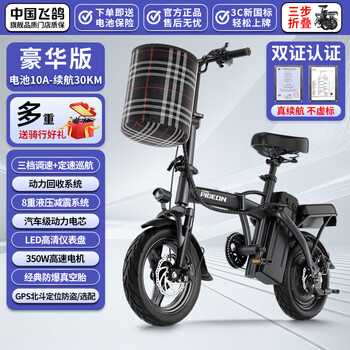 Fg flying pigeon folding electric vehicle for driving, extra long range, new national standard electric bicycle, adult small battery, electric bicycle lithium battery, luxury version - 10a pure electric range 30km/8-weight shock absorption/panasonic battery cell/lifetime warranty