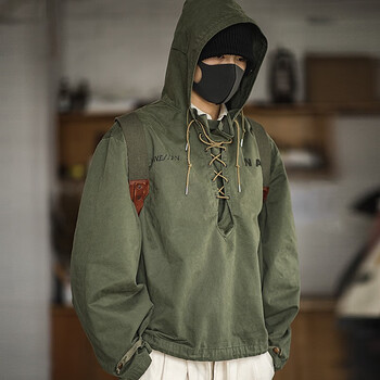 Madden workwear american retro deck clothes bad weather short light outdoor jacket men's loose hooded sweatshirt army green large edition l