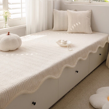 Qiao nai cream style new bay window mat removable and washable window sill mat for all seasons bay window mat thickened balcony bay window carpet fashion striped special shape (bay window mat) - white 110cm*160cm