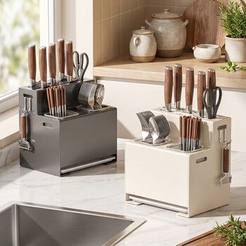 Youqin chopstick storage box kitchen countertop chopstick barrel storage rack household chopstick cage multi-functional chopstick spoon storage box milk white countertop/wall hanging dual-use