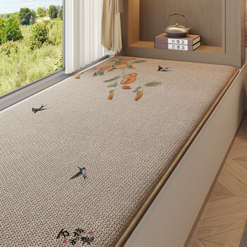 Di zhuoyi new chinese style linen bay window mat window sill mat four seasons high-end 2026 new balcony mat customized salima memory foam bay window mat-2.5cm thick fuyan wanshi ruyi 80cm*210cm