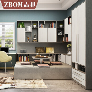 Zhibang tatami bed, tatami mat, liftable table, tatami mat, bedroom wardrobe, customized multifunctional storage cabinet, desk, modern simple whole house customized furniture, 1000 reservation deposit