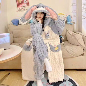 Yu zhaolin coral velvet nightgown women's pajamas autumn and winter warm pants cute pink pig sweet girl home wear two-piece set