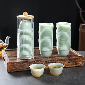 Jinpin sam emerald green disposable kung fu tea cup thickened anti-scald tea small cup business hospitality tea cup tea set wordless emerald green tea cup 2 bags 100 pieces + cup holder