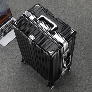 Weidengel aluminum frame suitcase men's large-capacity trolley case strong and durable aluminum alloy password box thickened suitcase for female students obsidian black - thickened aluminum frame - charging port - 28 inches available for overseas shipping, sturdy