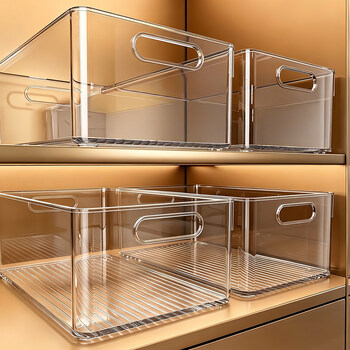 Youqin cabinet storage box kitchen sundries snack organizing box desktop transparent acrylic rectangular pull-out storage box medium size thicker and more durable than the benchmark market 1 pack