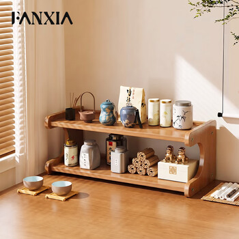 Summer bamboo wood desktop storage rack water cup coffee cup storage rack office 2-layer tea tea set storage rack storage box