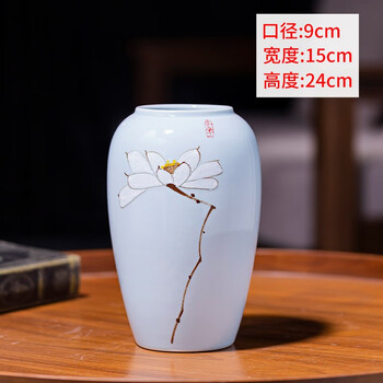 Jingdezhen ceramic vase ornaments living room flower arrangement floor-standing high-end flower pot large retro clay pot water cultivation chinese style lotus medium hand-painted model can be hydroponically cultivated