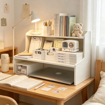 Meikaibin desktop storage rack computer elevated dormitory desk desk modification good student work station double layer storage box double layer upgraded large + white box *4
