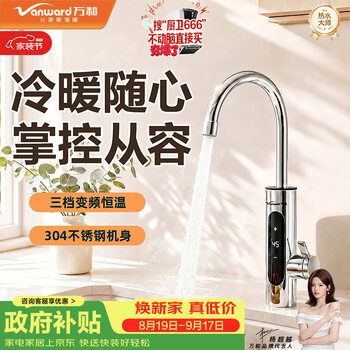 Wanhe electric hot water faucet heating faucet instant stainless steel frequency conversion constant temperature fast hot water faucet kitchen bathroom household electric water heater small kitchen treasure 193b