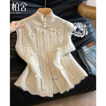Sibaishe fashionable knitted vest for women 2026 autumn new style solid color button design layered simple vest