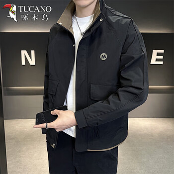 Woodpecker jacket men's 2026 spring and autumn new slim fit color block jacket versatile top plus velvet and cotton fashion cotton clothes black xl