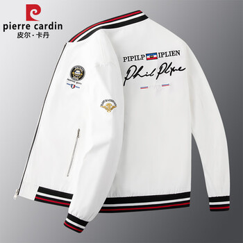 Pierre cardin spring and autumn outdoor flight jacket men's high-end embroidered cotton warm baseball jacket sports winter thickened jacket for men white spring and autumn style l 100-115 jin