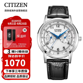 Citizen (citizen) light kinetic energy movement internet celebrity small blue needle dual calendar display waterproof belt men's watch ao9000-06b