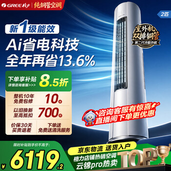 Gree air conditioner cabinet yunjin pro double-row pure copper tube new model 3 hp/2 hp home living room cool outdoor unit heating and cooling variable frequency large air volume first-level energy efficiency national subsidy yunjin pro 2 hp jd logistics delivery ai energy-saving upgrade