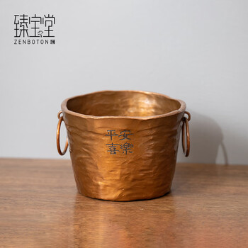 Zhenbaotang all-copper wine barrel creative wineware handmade inlaid with ginkgo leaf hammer pattern ice bucket household champagne beer ice bucket decoration ping'an xile wine barrel (capacity about 2500ml)