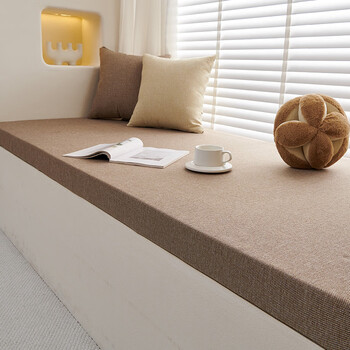 Vrf high-end solid color linen bay window mat window sill mat 2026 new removable and washable balcony master bedroom soft cushion bay window mat linen-camel 10cm regular home use