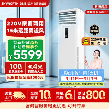 Skyworth central air conditioning 5 hp cabinet cooling and heating five hp first-level frequency conversion commercial vertical cabinet 220v package 4 meters copper pipe kfr-120lw/v3bb1a-n1la double row copper pipe