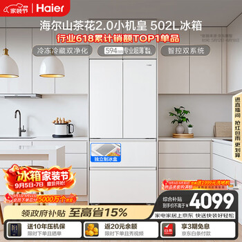Haier camellia 2.0 small machine king 485 upgrade 502l french multi-door refrigerator dual system dual purification ultra-thin ice making bcd-502wghfdc4fbu1 national subsidy