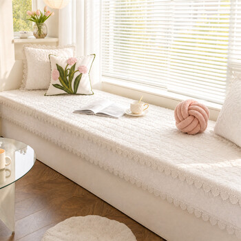 Xizisha bedroom window sill bay window mat customized for all seasons 2026 new balcony mat bay window cover thin floor-to-ceiling window white rose velvet 110cm*180cm including skirt