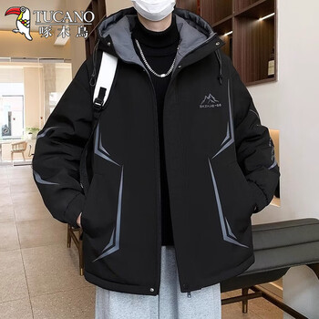 Woodpecker 2026 new spring and autumn hooded jacket boys trendy brand handsome tops youth spring jacket 717 black regular xl about 120-135 jin
