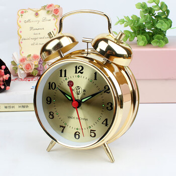Molin metal old-fashioned clockwork mechanical alarm clock with big ringtone metal movement chicken eating rice nostalgic retro bell clock horseshoe watch gold mechanical model 823