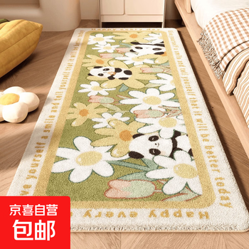 Bedside bedroom carpet imitation cashmere 2025 autumn and winter new thickened bay window mat light luxury high-end non-slip floor mat rolling flowers 80*180cm