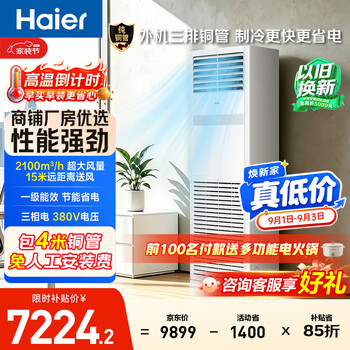 Haier central air conditioning 5 hp inverter air conditioner cabinet vertical cabinet type 380v large air volume outdoor unit three rows of copper pipes first level energy efficiency kfrd-120lw/7yaf81 package 4 meters of copper pipes