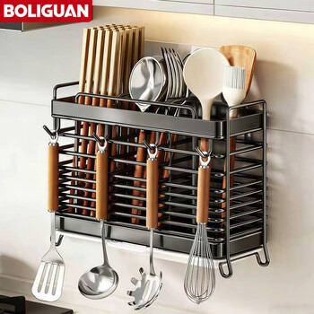 Platinum high quality stainless steel chopstick barrel wall-mounted no-punch chopstick cage storage box chopstick cage chopstick barrel rack basket for ventilation and drainage stainless steel-simple style/2 grids countertop/wall-hanging dual-use