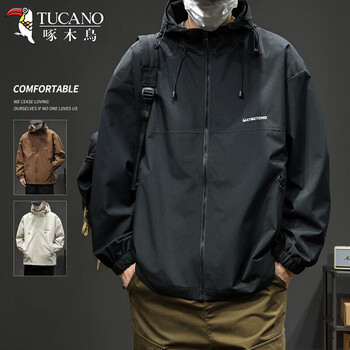 Woodpecker outdoor jacket men's jacket spring autumn winter 2026 new american casual black thickened cotton work jacket black-1 spring and autumn regular l recommended 130-145 catties
