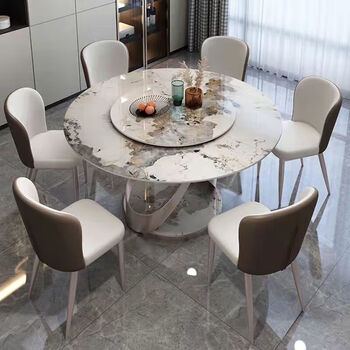 2025 new slate round dining table and chairs, a complete set of small apartment high-end light luxury home table with turntable dining table 12mm glossy slate dining table (space chair) 1m slate dining table (no turntable included)