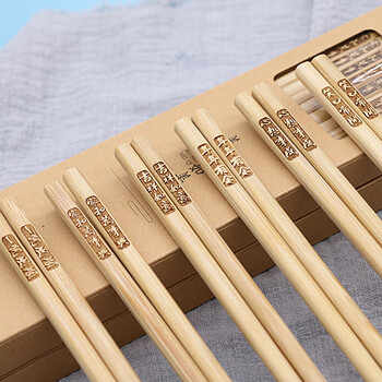 Muzhichu natural bamboo chopsticks, no paint, no wax, auspicious words engraved, non-slip household tableware set, original bamboo, free engraving, bamboo chopsticks - two of each auspicious words (12 pairs)