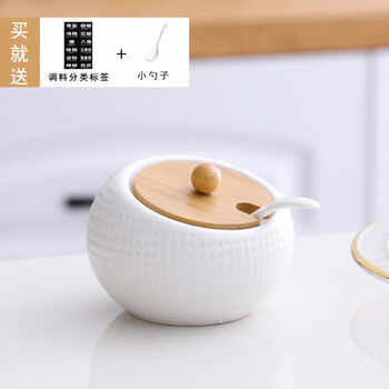 Duachuan household ceramic seasoning jar seasoning box combination set kitchen supplies salt shaker chili jar japanese seasoning jar golf ceramic style (bamboo lid) single jar + spoon + seasoning sticker