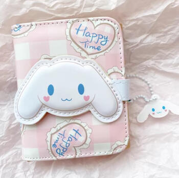 Shuguoer korean ins simple and compact cartoon cute strawberry bear short wallet female student folding pu tri-fold card bag white dog + same pendant